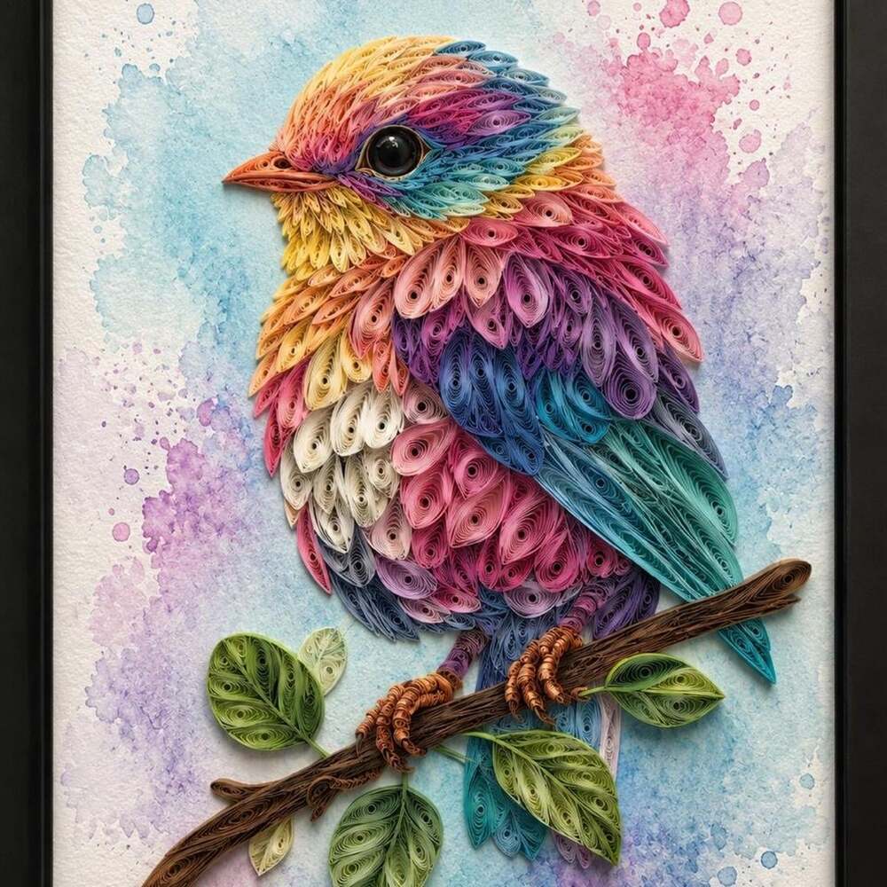 5 X 7 Black Framed Quilling Bird De 63